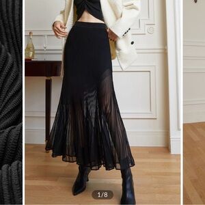 Commense Black Maxi Pleated Skirt